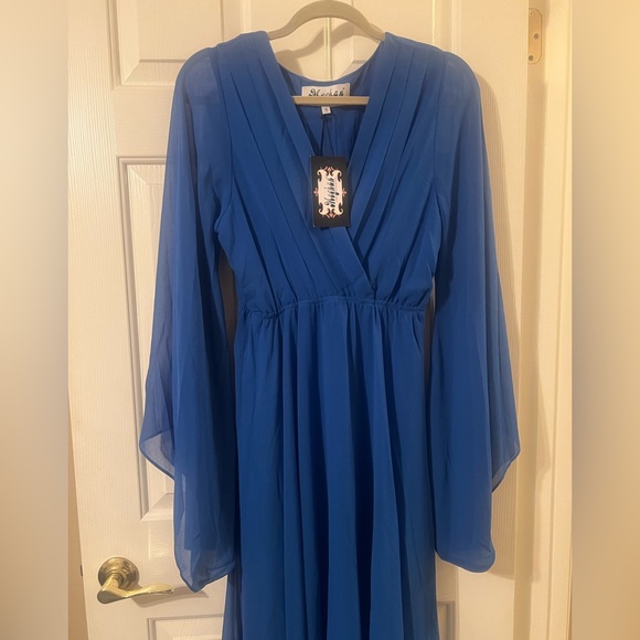 NWT Meghan LA Women’s Royal Blue 70’s Boho Sunset Maxi Dress Size Small - Picture 7 of 12